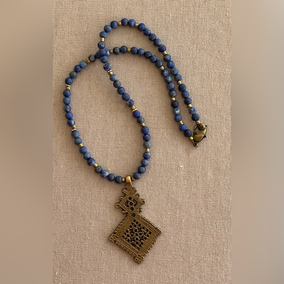 26 inch Lapis Lazuli Gemstone and brass bead necklace NWOT - Picture 5 of 12